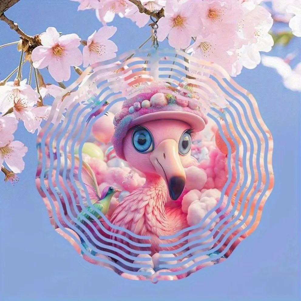 Pink Flamingo Rainbow Candy Wind Chime (أضواء متألقة، دوران لا نهائي) |   ديكور خارجي |   هدية مثالية للهالوين وعيد الميلاد