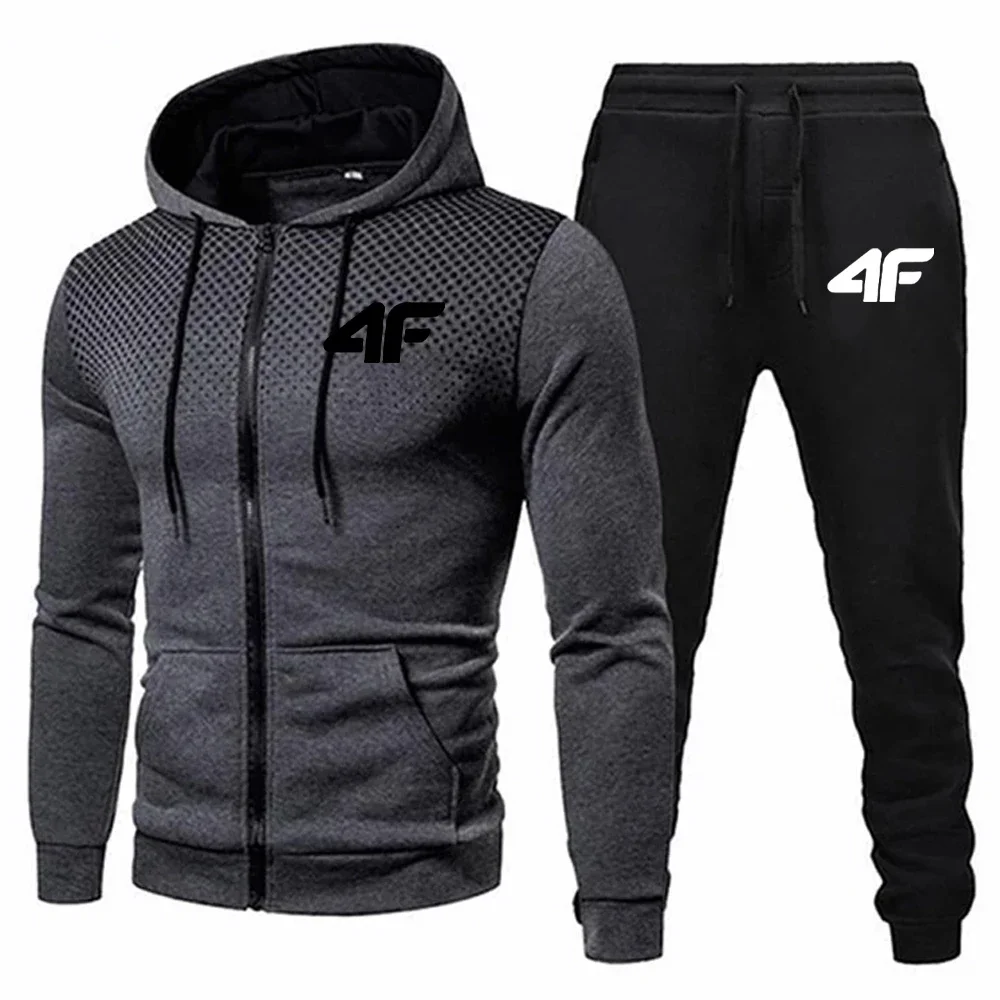 Autumn and winter fashion zipper jacket + running pants set for men's sportswear, jogging, casual outdoor fitness two-piece set
