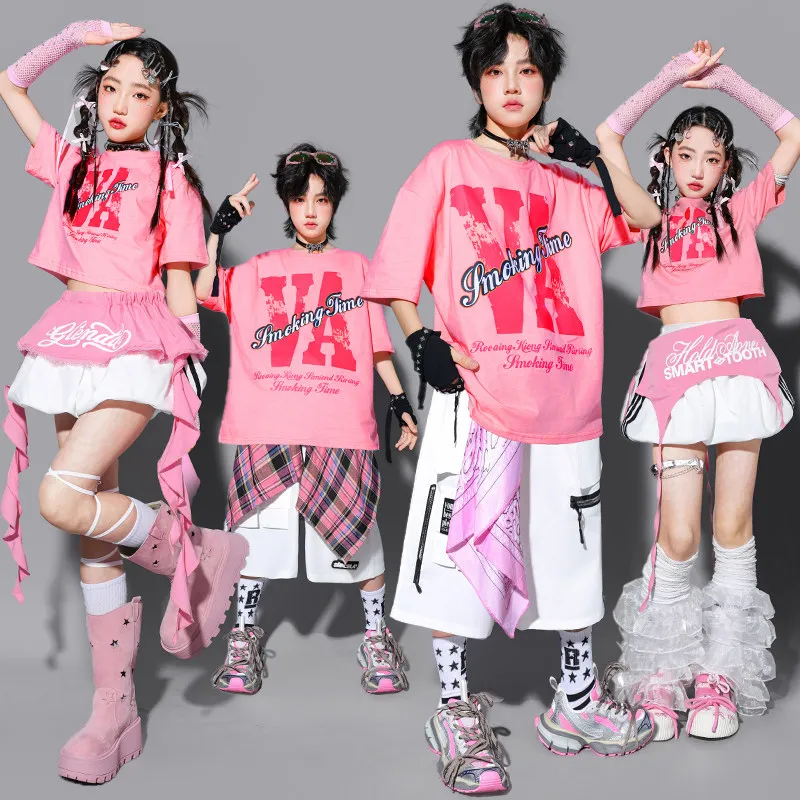 Children's Hiphop Street Dance Performance Outfit Pink Jazz Dance Clothing for Boys And Girls Trendy Fashion Stage Costume