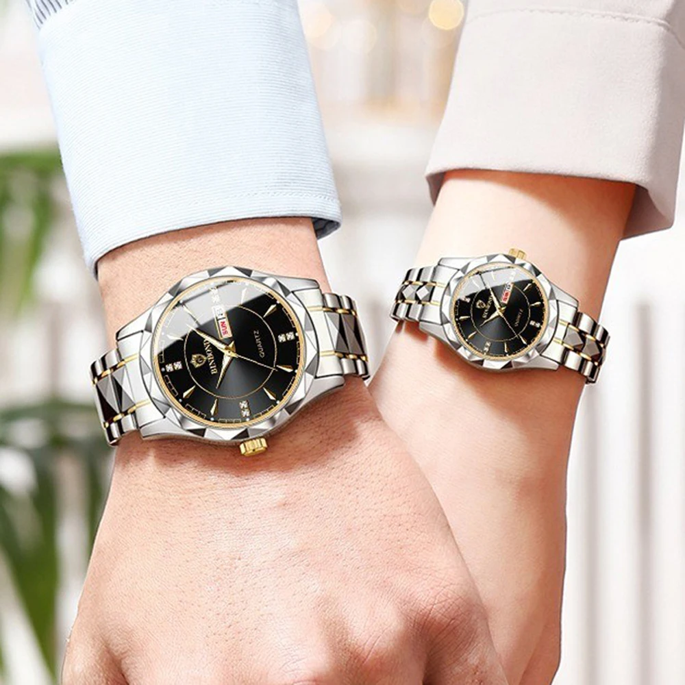 New Sets of Watches for Him and for Her Waterproof Stainless Steel Quartz Gold Couple Items for Lovers Wristwatches