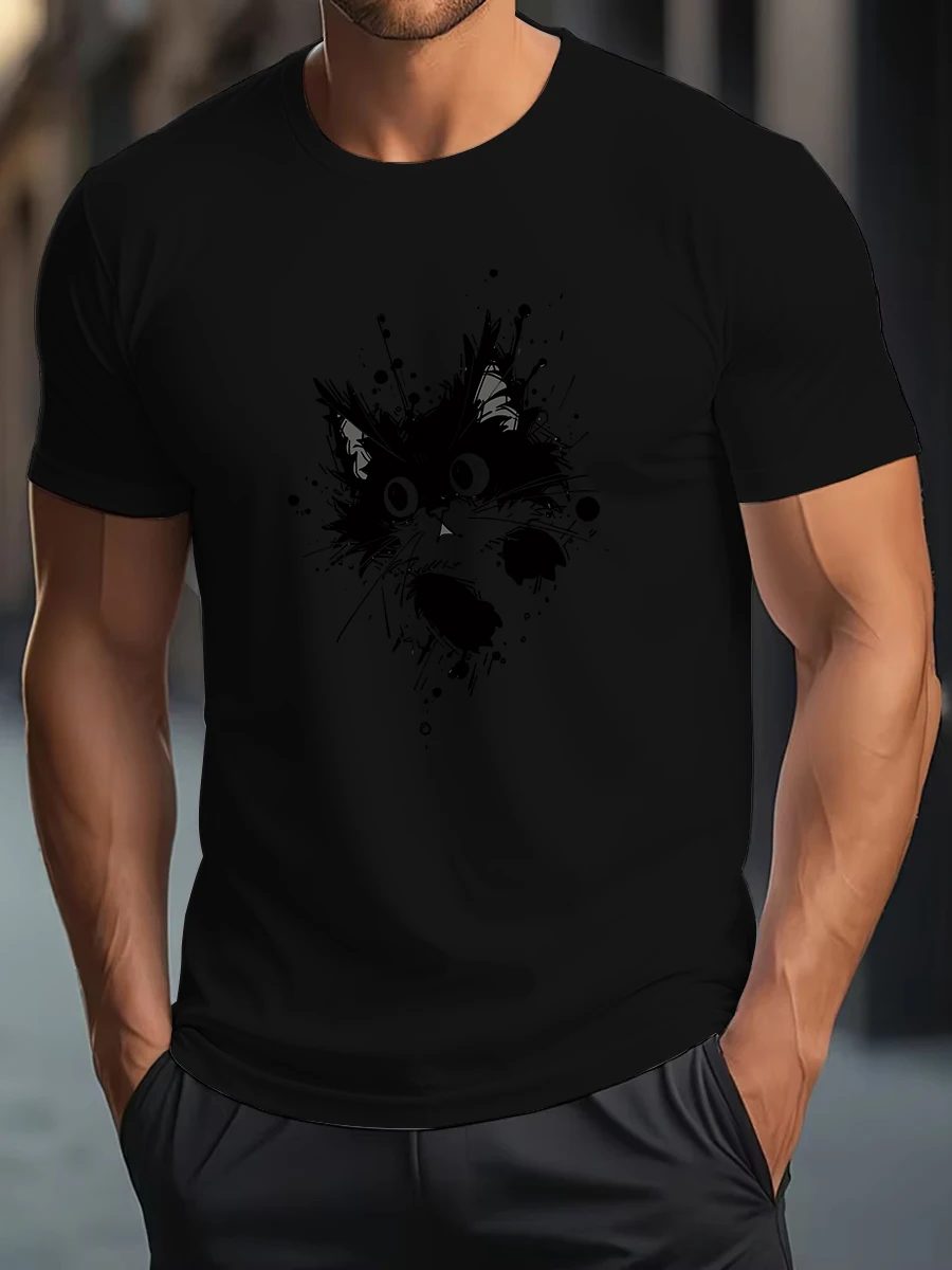 

Funny Men's T Shirt Aniaml Cat Printed Summer Casual Short Sleeve Tee Street Fashion Crew Neck Pullover Male Oversized Clothing