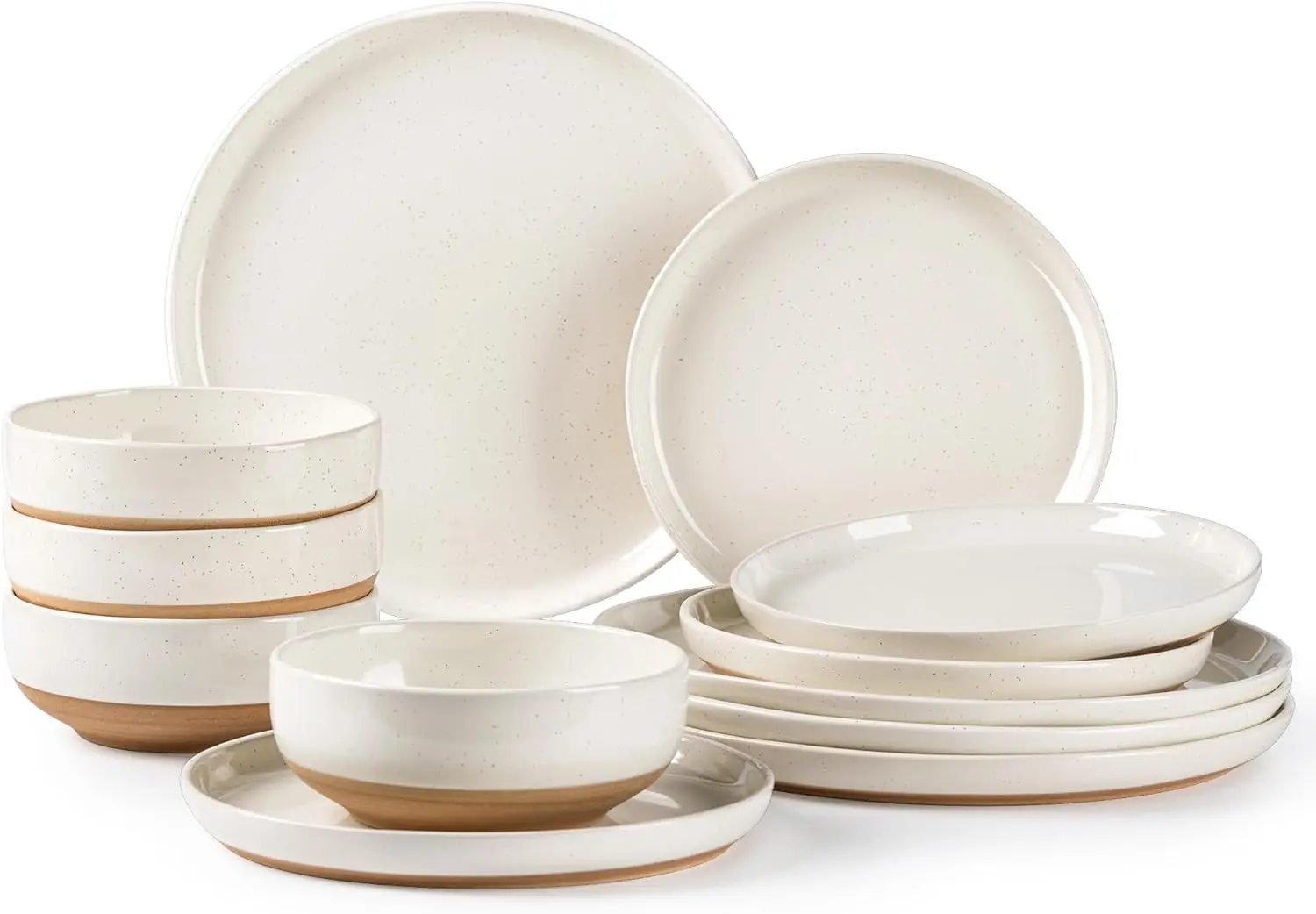 

Handpainted Ceramic Dinnerware Set with Rustic Terracotta Underside, Scratch Resistant Stoneware Dishes