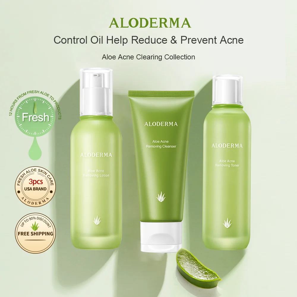 Aloderma Aloe Vera Oil Control Acne Removing Suit Skin Care Products Kits 3Pc Refreshing Moisturizing Facial Moisturizr Skincare