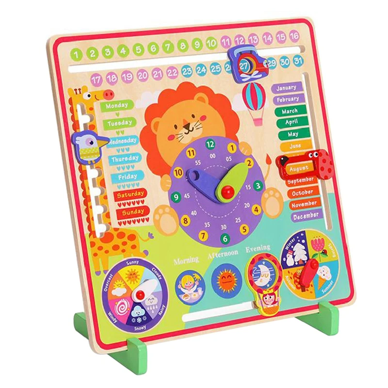 Calendrier météo en bois pour enfants, horloge, temps, leone, nition, jouets pour enfants d'âge alth, fuchsia, aides