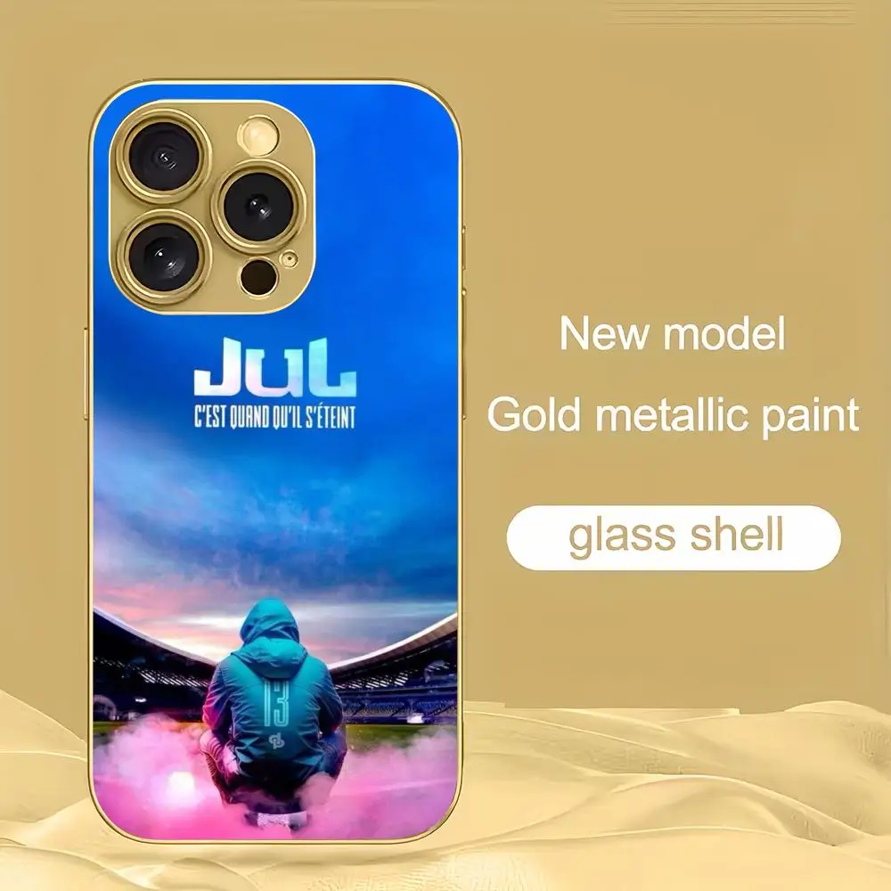 

R-Rapper JJuLC'est Pas Des Lol Phone Case Golden Metallic Paint Glass Phone Case for iPhone 17/16/15/14/11/12/13 Pro Max