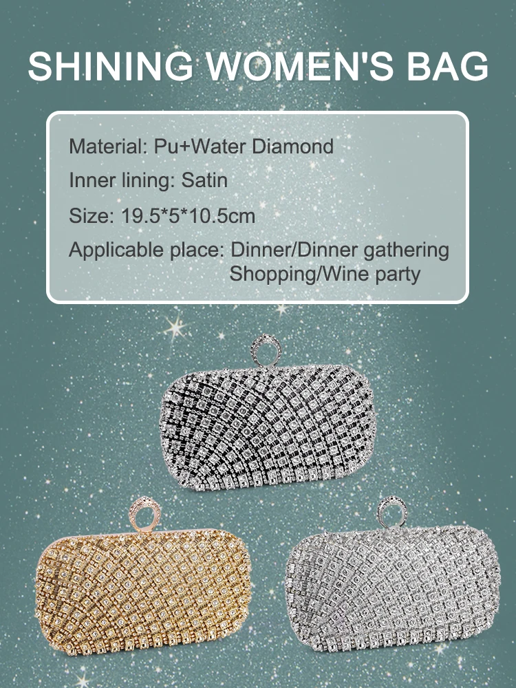 Small Rhinestone Square Purse Trend Luxury Designer Chain Shoulder Bag Women\'s Handbags Wallets Evening Bag For Wedding 