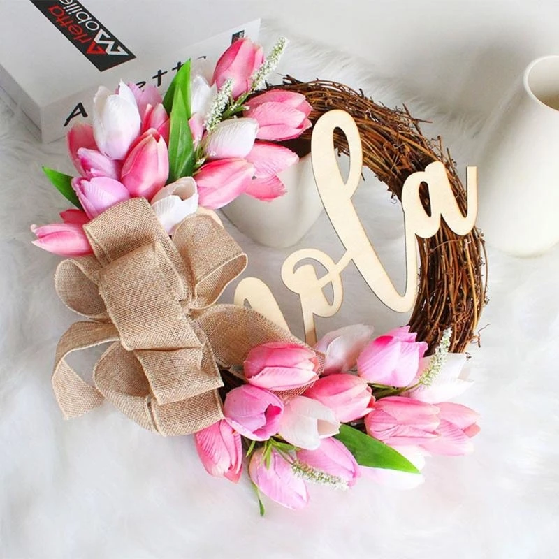 

Artificial Wreath Natural Rattan Flower with Bow Wreath for Front Door Window 15UB