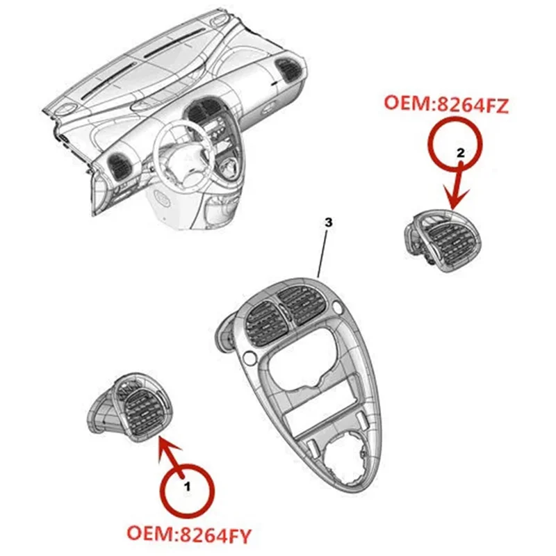 

NEW-For Citroen Picasso Air Outlet Instrument Panel Left Right Air Outlet Paddle Assembly 8264FY 8264FZ