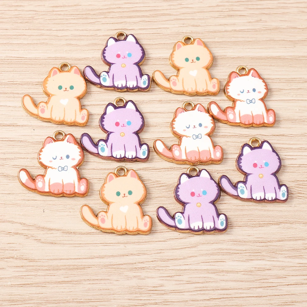 

Tusember 10pcs 20*19mm Cute Colorful Drip Oil Cat Charms for Jewelry Making Earrings Necklaces Pendants DIY Craft Accessories