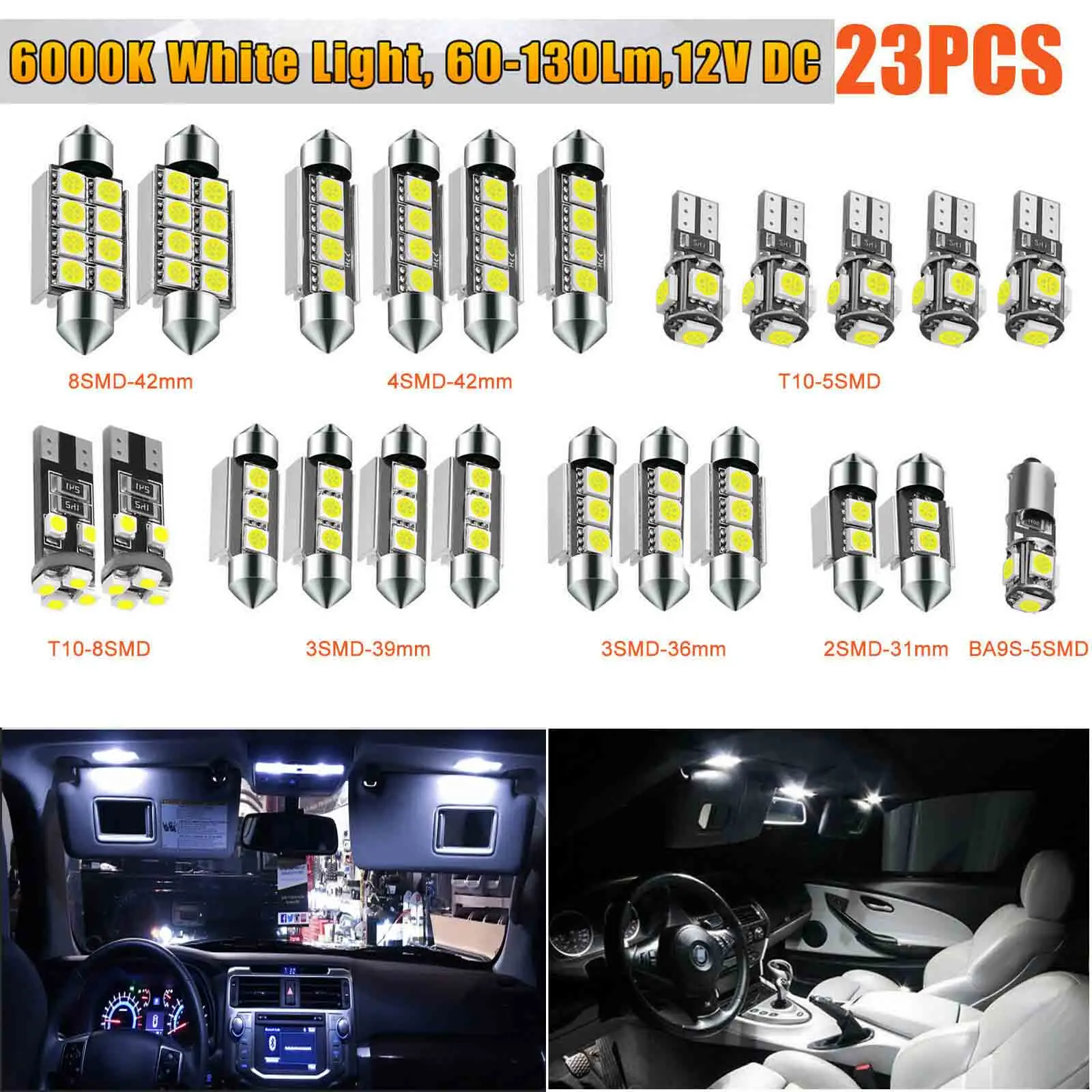 

23Pcs LED Car Interior Lights T10 6000K SMD LED Replacement License Plate/Reading Light Bulbs Xenon White Interior Light Bulbs