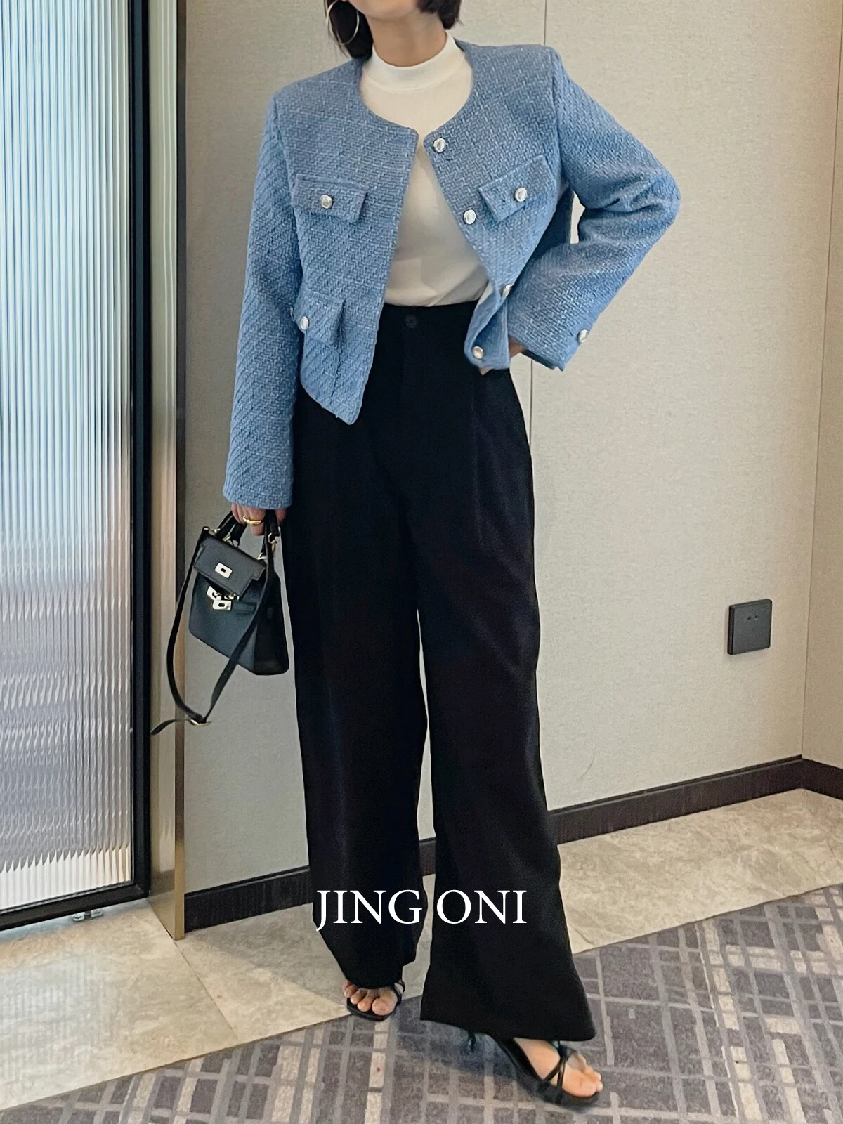 

Jacket Crop Tweed Coat Spring Top Y2K 2024 Woman Clothing Korean Style Vintage Fashion Elegant Long Sleeve Luxury Outerwears New