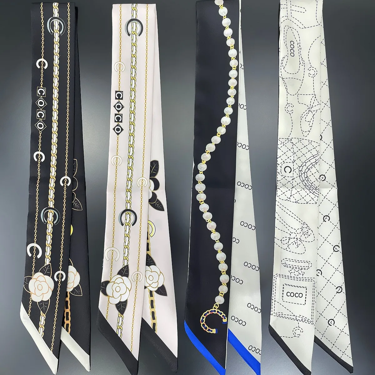 Floral Black White Scarf, Creative Decorative Ribbon, Bag Tie Hairband Narrow Silk, Daily/Office Versatile, Perfect Gift