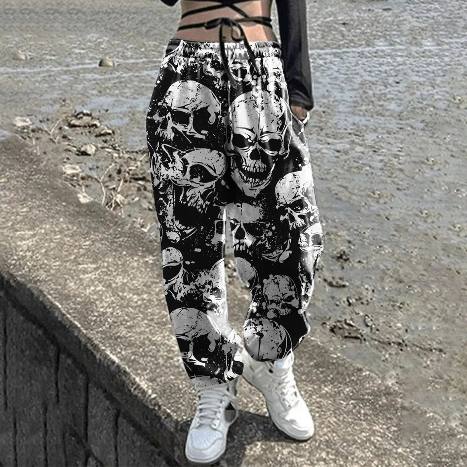 Women Pants Skull Jogging Sweatpants Women Pants Baggy Sports Pants Sweatpants Jogger High Waist Sweat Casual Gothic Trousers