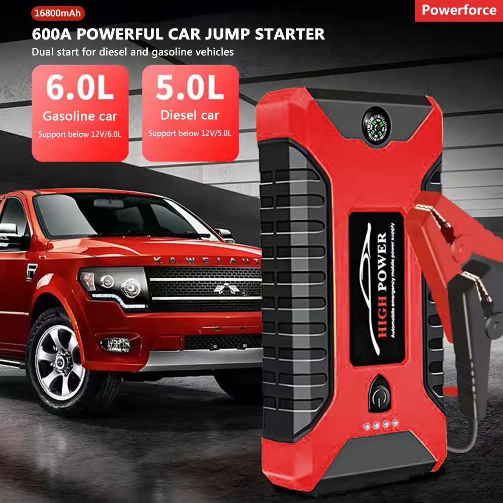 Portable Car Jump Starter 16800mAh 600A 12V Output Emergency Start-up Charger Power Bank Car Booster Starting Device Waterproof