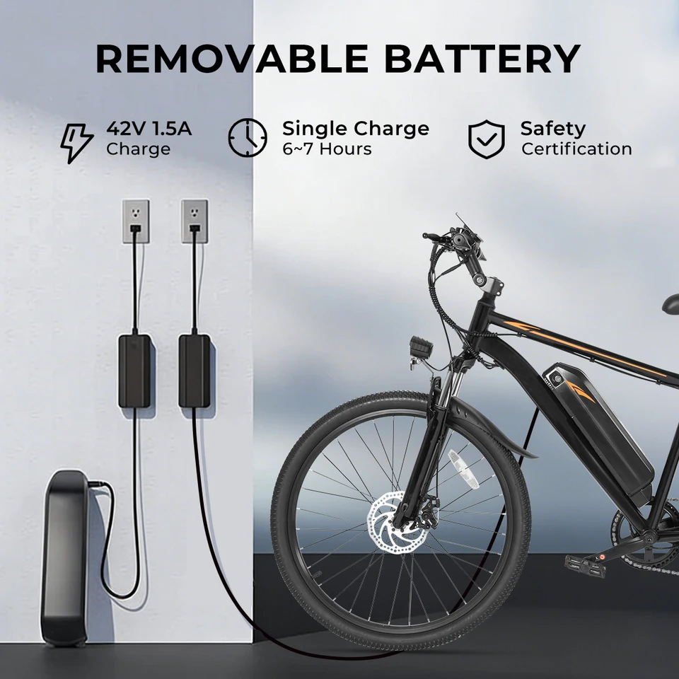 DYU M26 Electric Bicycle 1000W Peak Motor 60WH Removable Battery Electric Bike 26 Inch Mountain E-bike UL2849 image 6