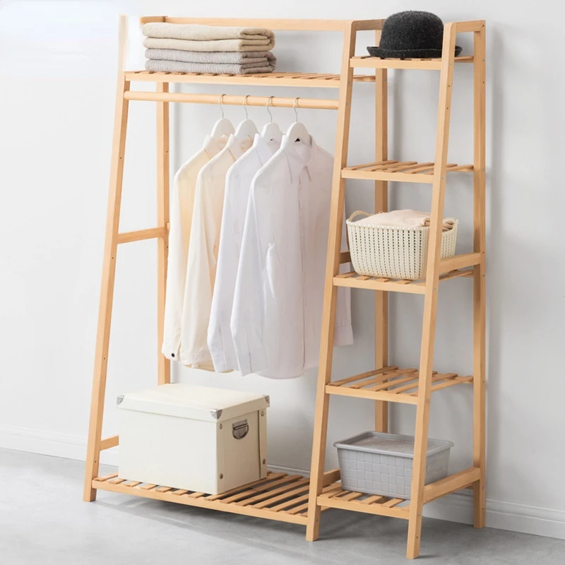 

Pure Bamboo Clothes Rack Multifunctional Partition Storage Bold Wardrobe Hangers Coat Rack with Fine Workmanship