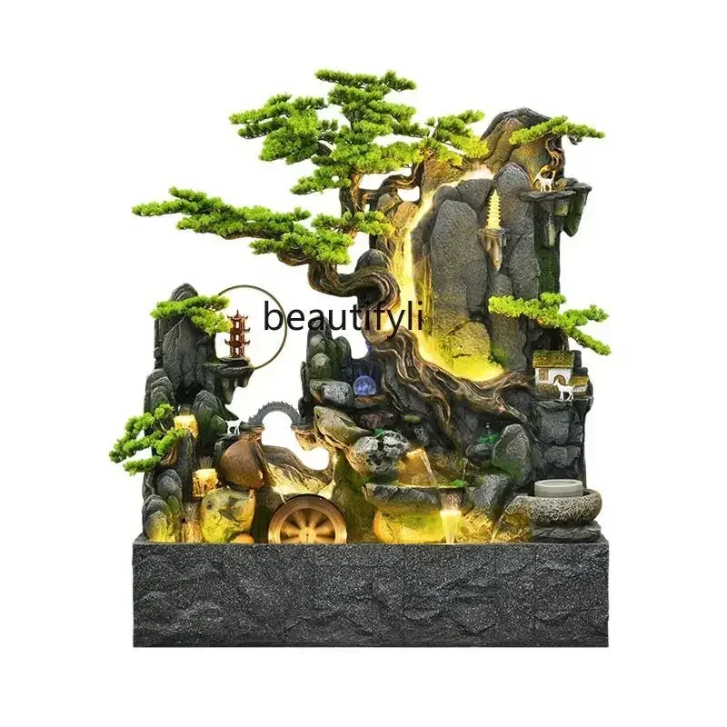 Large rockery, flowing water fountain, courtyard, garden decoration, outdoor fish pond landscaping