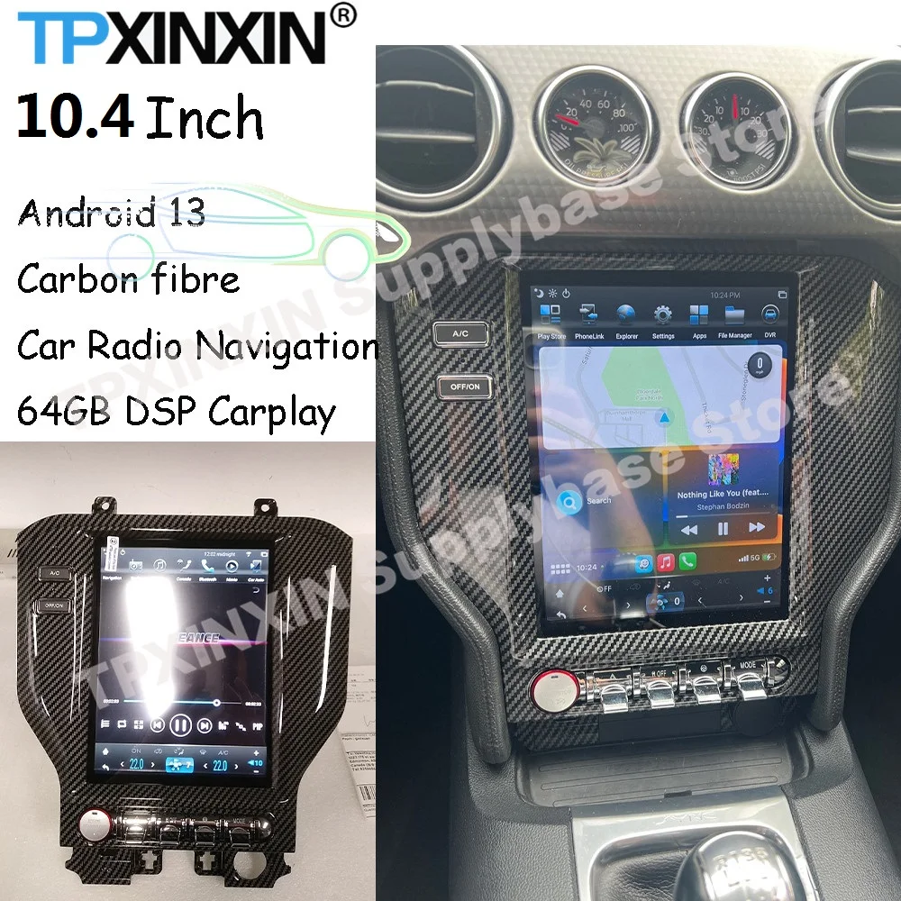 Carbon Fibre Qualcomm Car Radio Recorder Android 13 For Ford Mustang 2015 2016 2017 2018 2019 GPS Navigation Audio IPS Head Unit