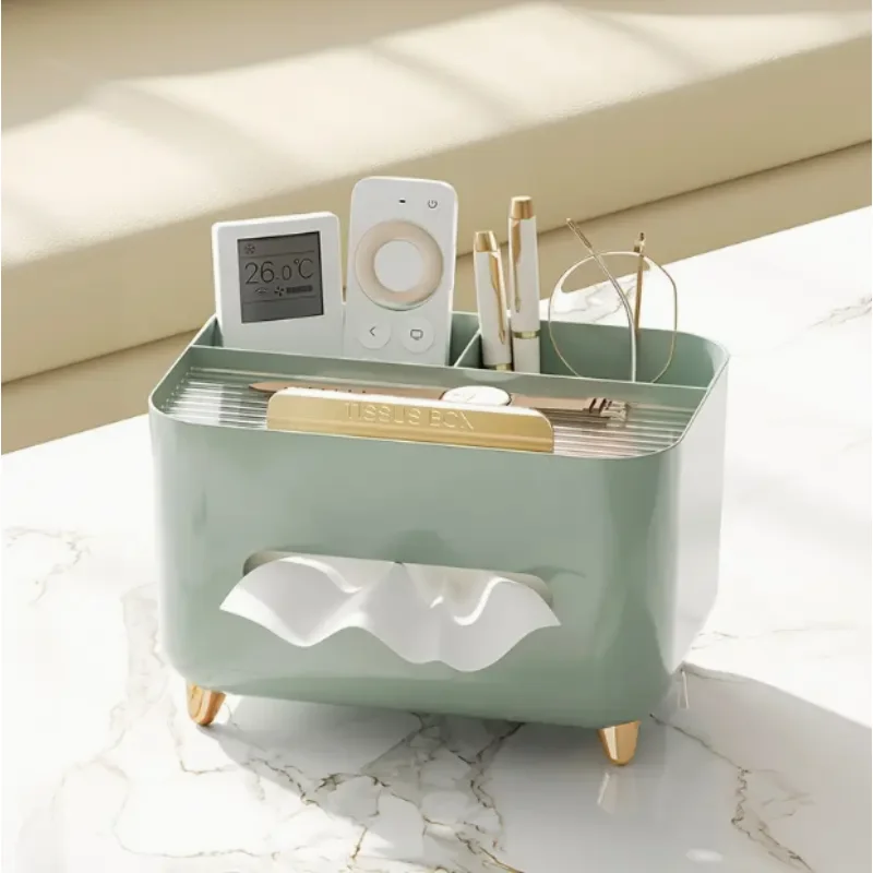 

Versatile Multifunctional Desk Organizer with Tissue Box, Remote Control Holder, and Storage Compartments – Space-Saving Plast