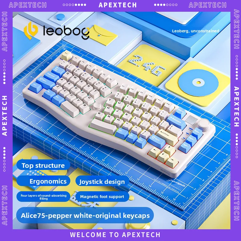 LEOBOG Alice A75 Hot Swappable Gasket Mount Tri Mode Wireless Mechanical Keyboard Ergonomic Split Layout RGB PC Mac Office