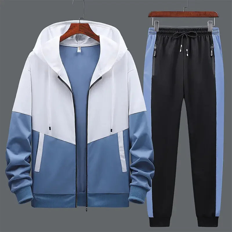 Autumn Running Sets Men Long Sleeve Jacket Sweatpants Sportswear Fitness Hoodies Sweatshirt Pants Patchwork Suit Male Tracksuit