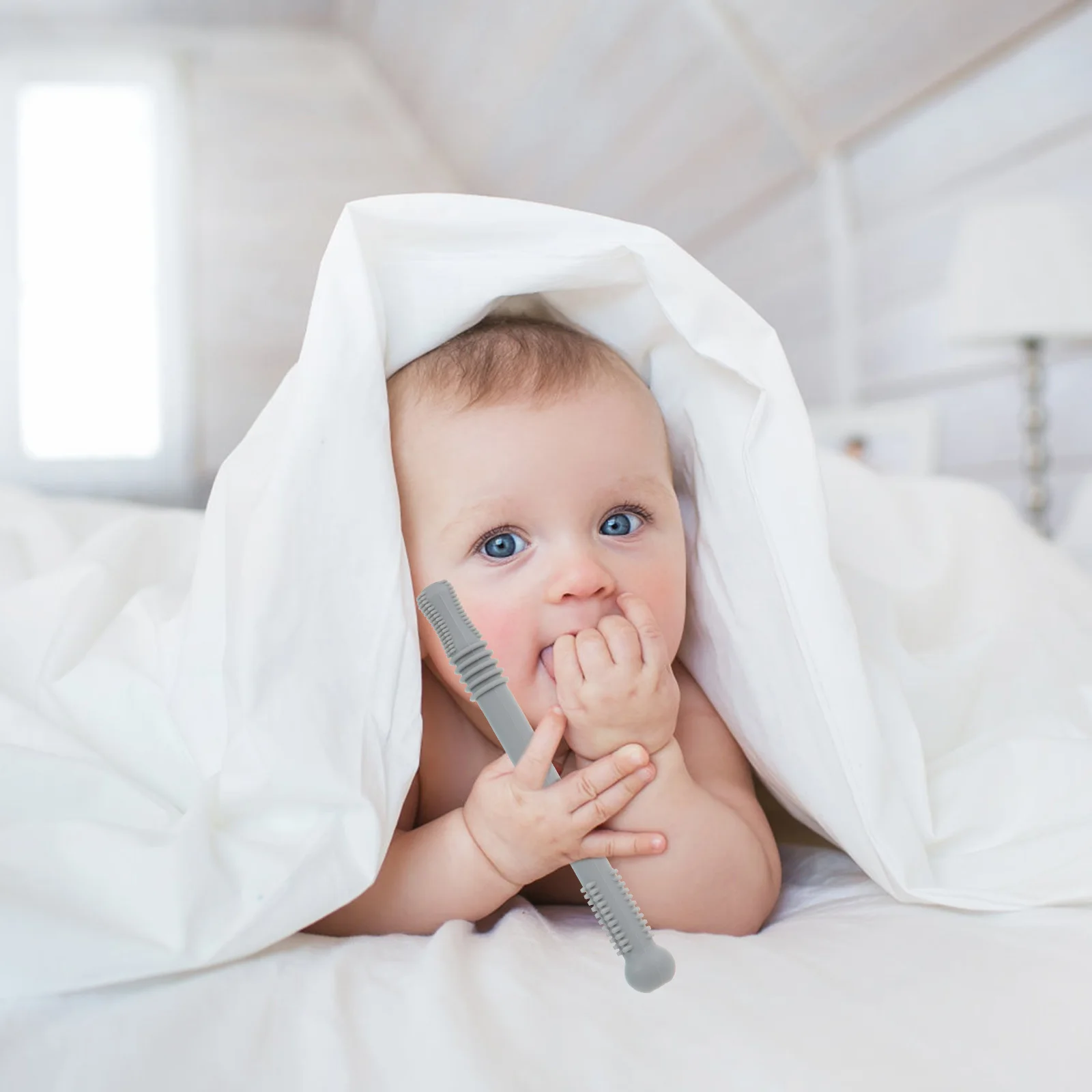 

1Set Baby Silicone Teether Hollow Tubes Safe Soft Molar Training for Teething Pain Relief Infant Chewing Supplies Cleaning Brush