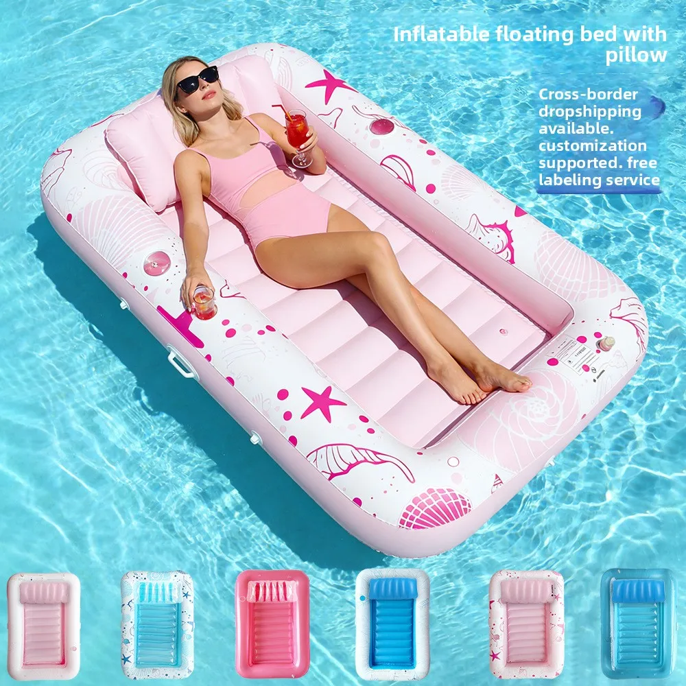 

Double Inflatable Float with Pillow for Adults, PVC Floating Waterbed for Sunbathing and Tanning, Floating Lounge Chair