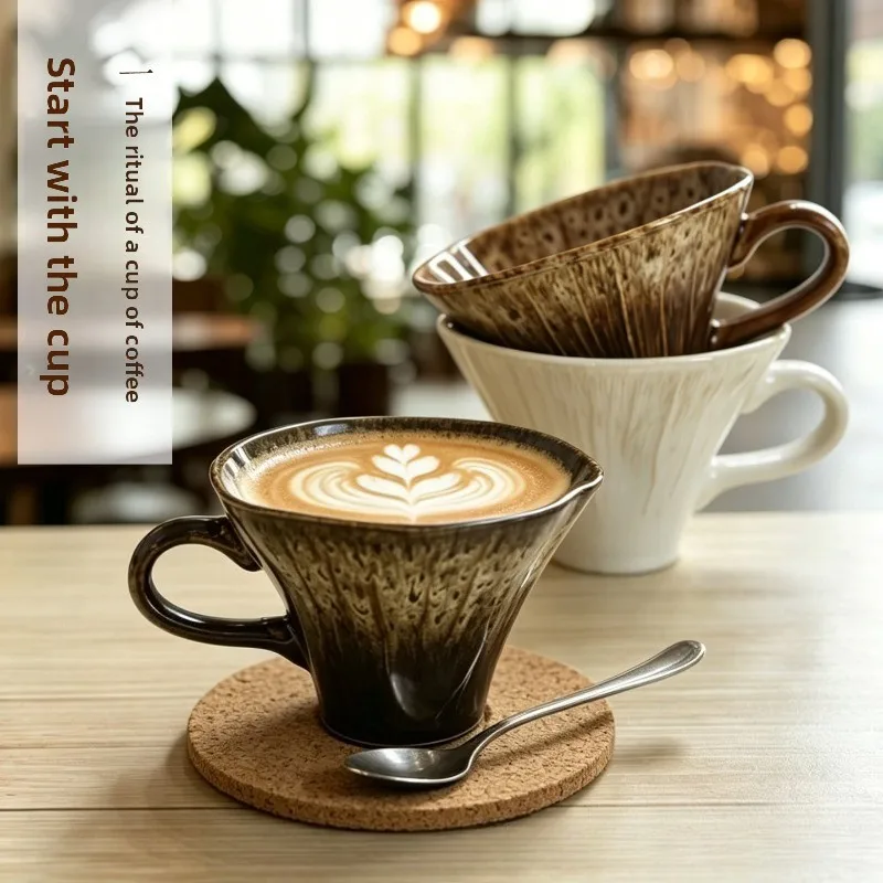 Vintage Coarse Ceramic Coffee Cup Handmade Kiln Transformed Horn Mouth Quiet and Stylish Mug High Aesthetic Ceramic