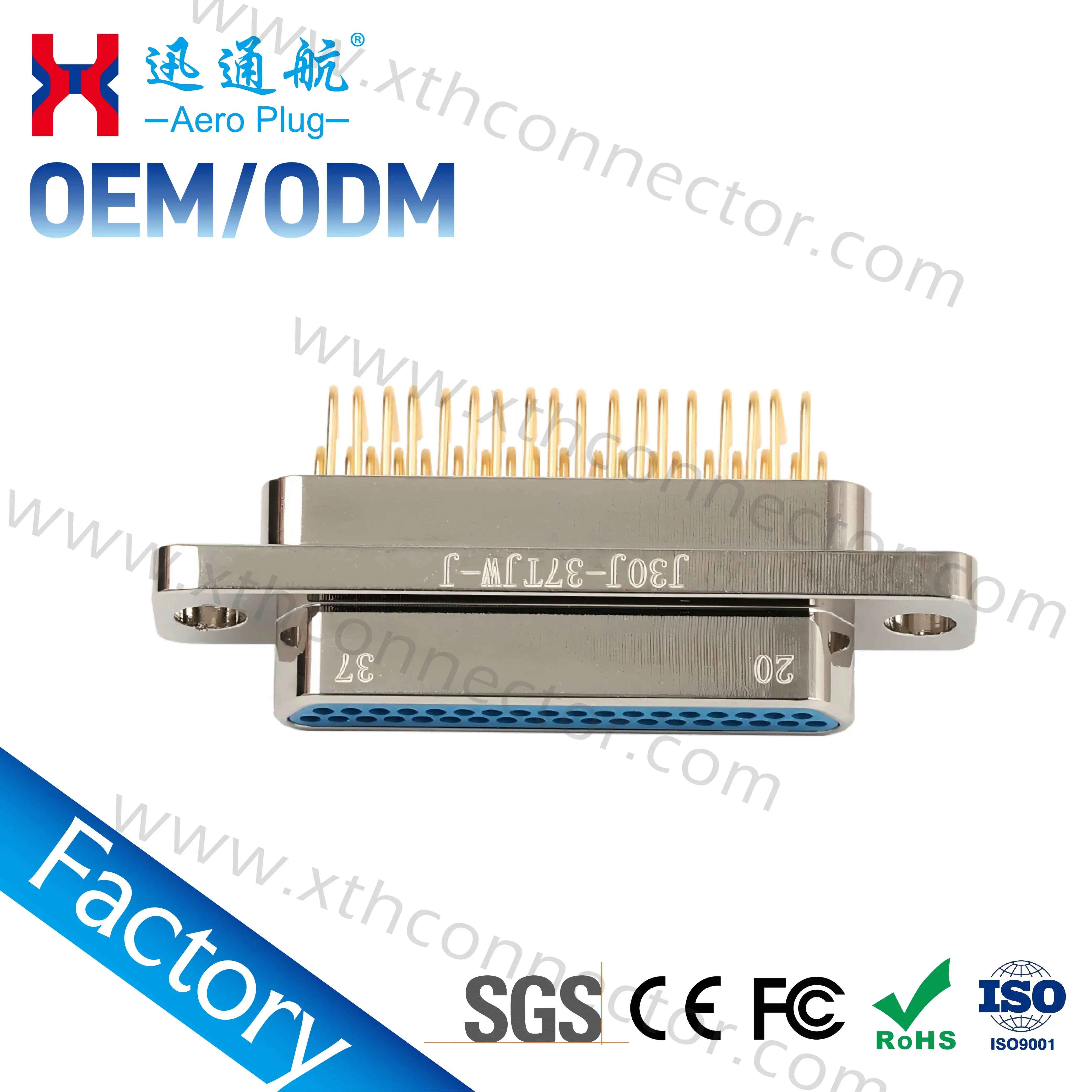 J30J-37TJW-J J30J-37ZKW-J Micro Rectangular Electrical Connector 37 Pin Solder Board Aviation Plug Socket, PCB Mount Receptacle