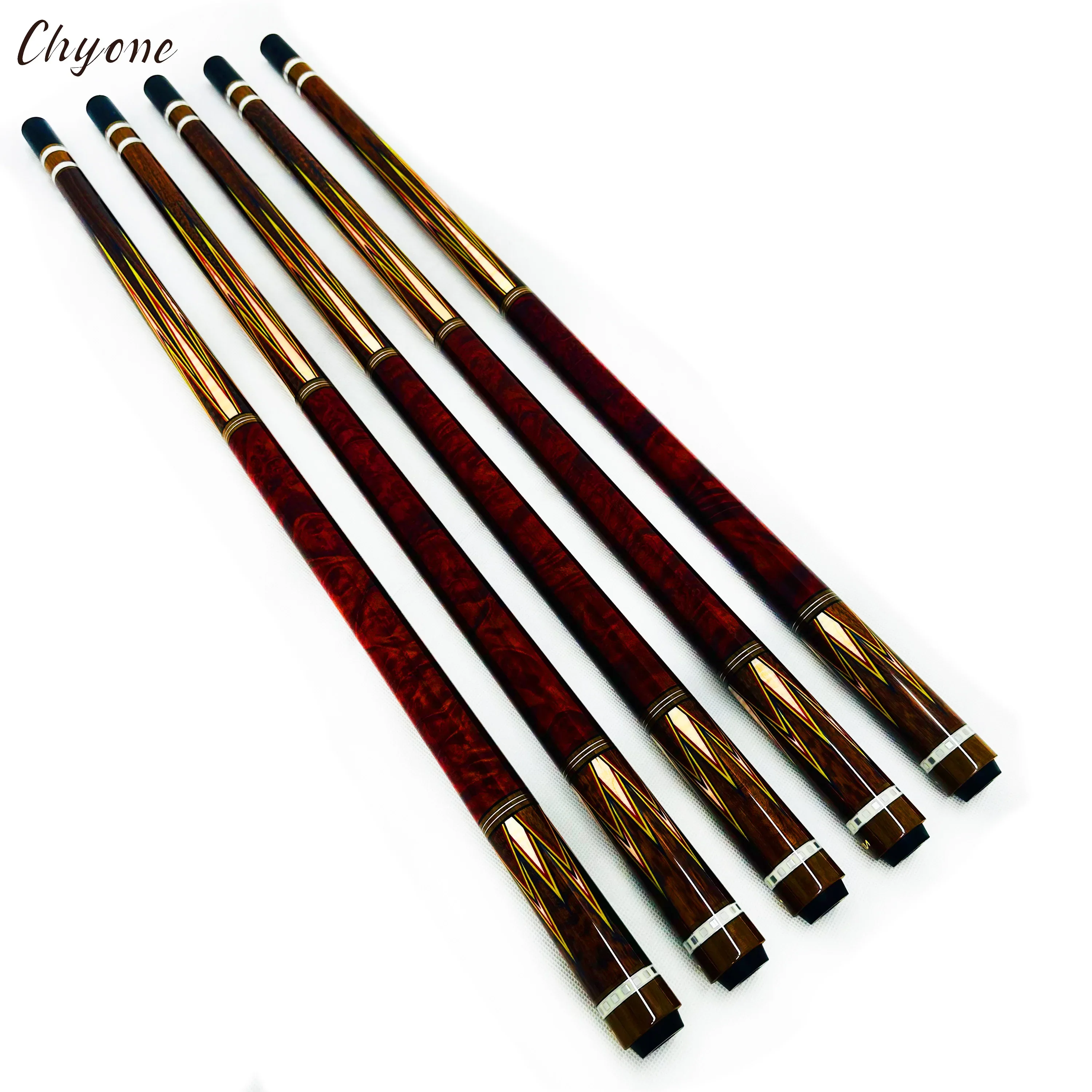 

Korea 3 cushion Carom cue Chyone custom points inlay snake wood burl handle pool billiard cues