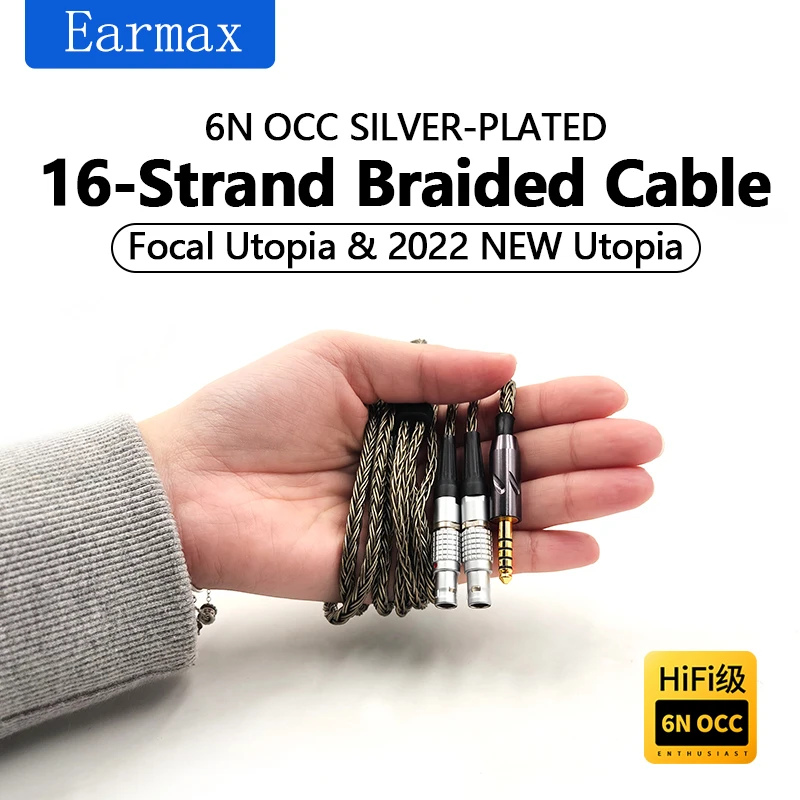 

For FOCAL NEW Utopia Earphone Replaceable 16 Core 2.5mm 4.4mm Balanced Single Crystal Copper Upgrade Audio Cable