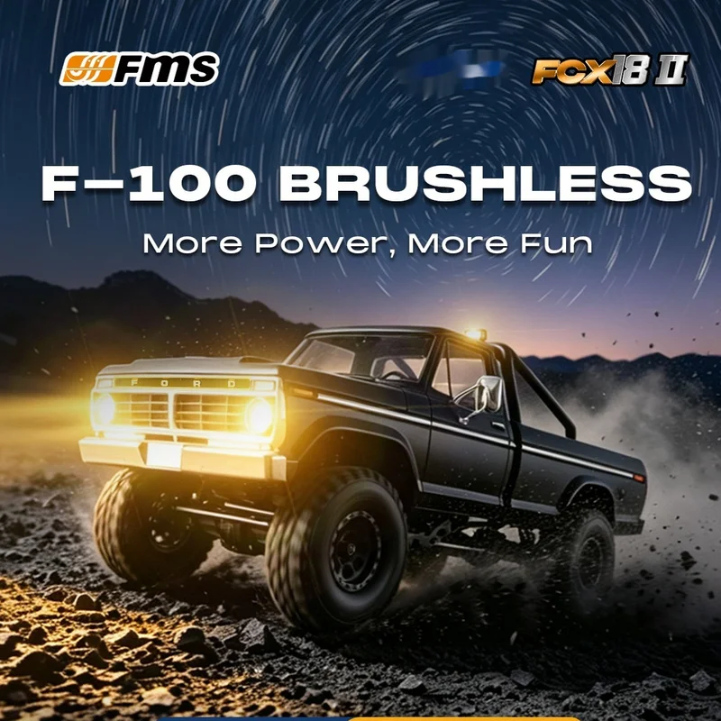 Fms Fcx18 Ii 1:18 Ford F-100 Rtr Brushless Rc Crawler Officially Licensed Ford Body Black 4wd Rc Rock Crawler Off-Road Truck