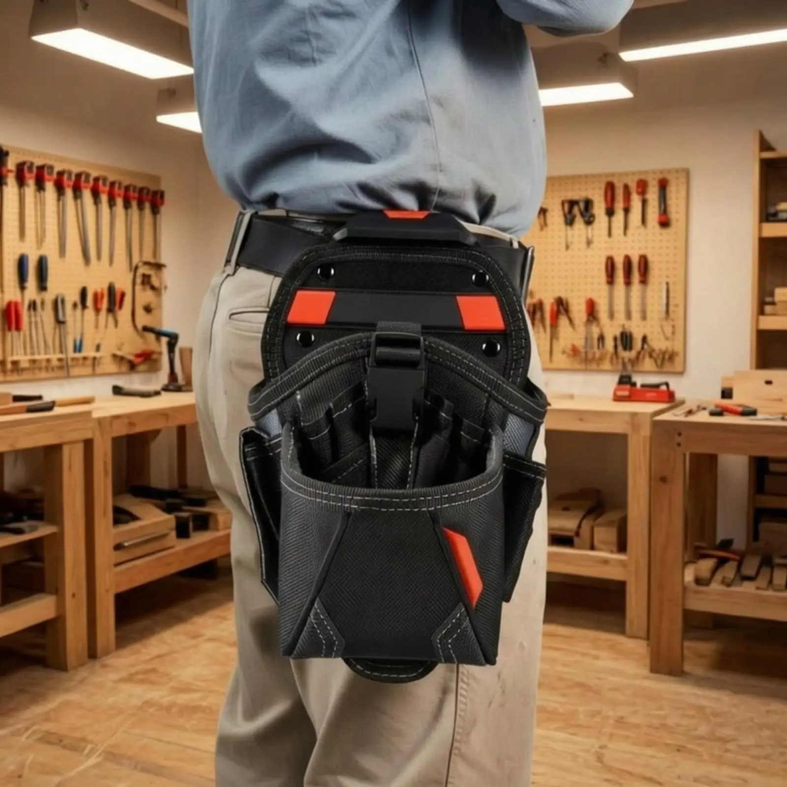 Multi Compartment Tool Pouch Bag Oxford Fabric Hard Back Panel for Electrician Carpenter Work Belt Gear Storage