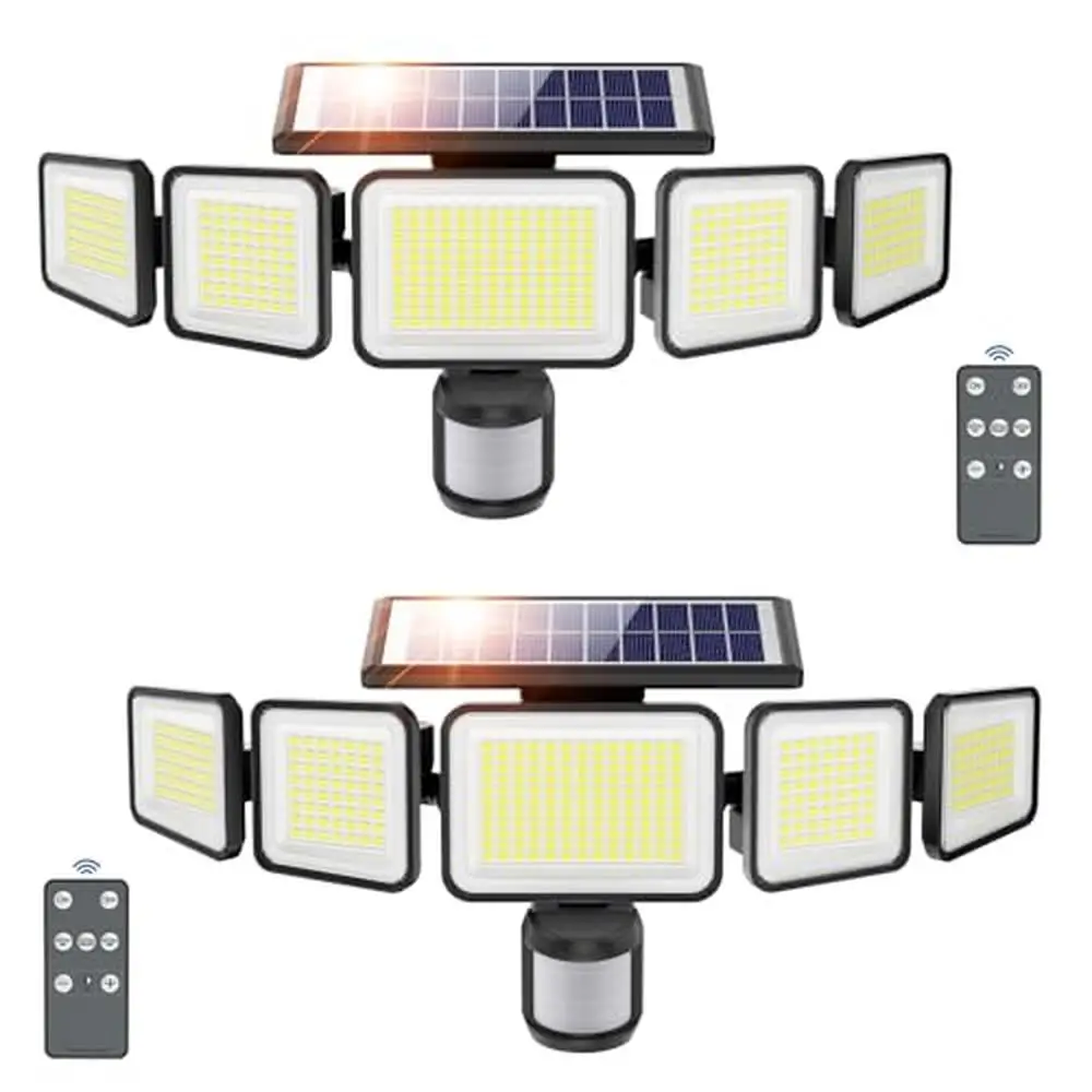 Adjustable 5-Head Solar Security Lights 3000LM 318 LED Motion Sensor Waterproof Outdoor Lighting