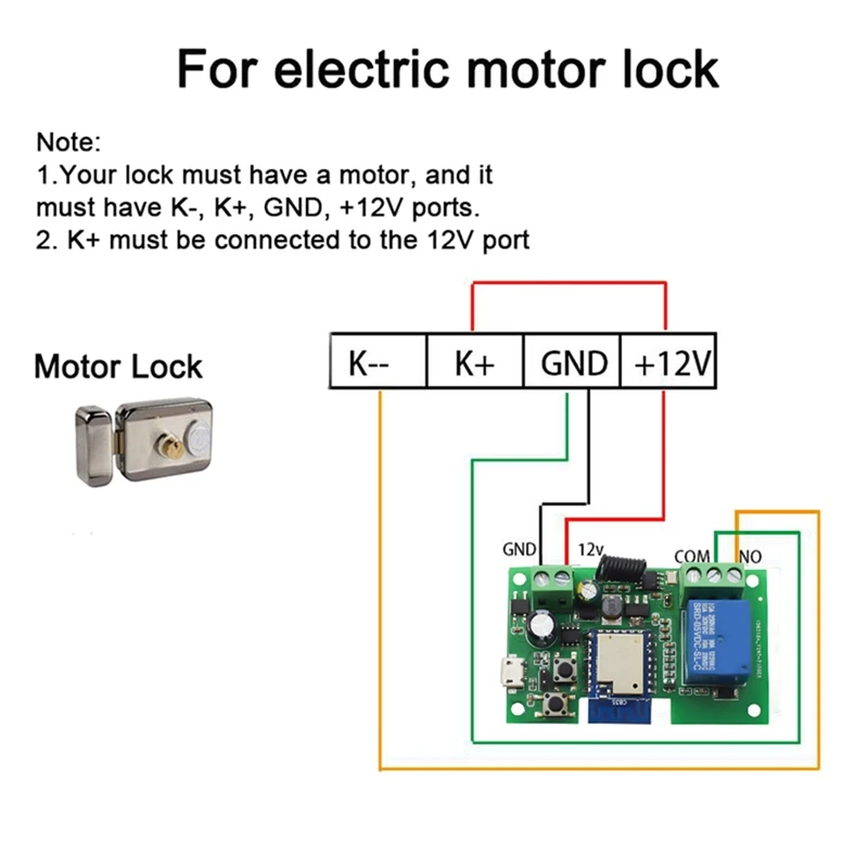 Módulo de comutação inteligente com relé wifi, controle remoto de 2 vias, travamento automático, trabalho com o google home e aplicativo tuya smart life, 12v