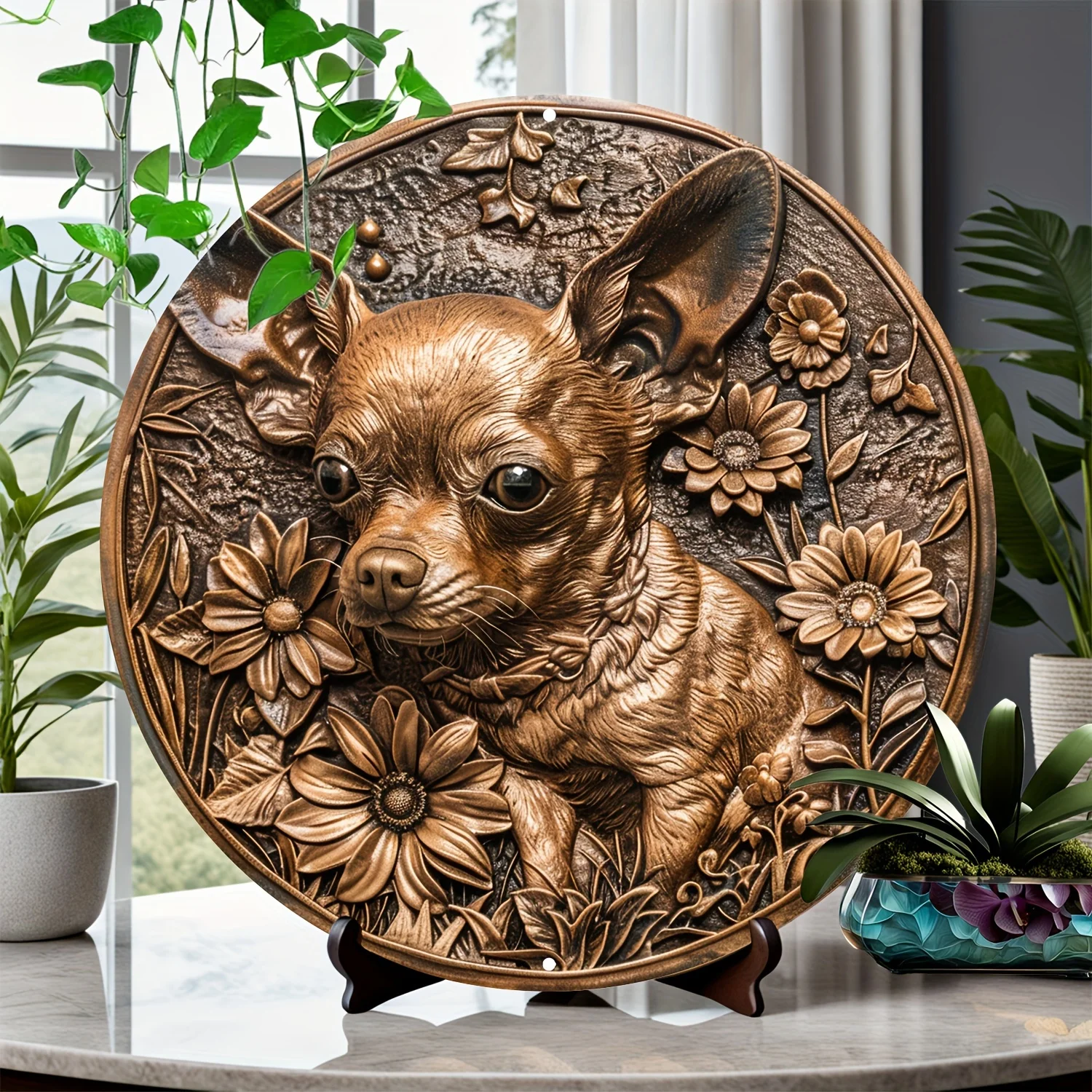 

"Chic Retro" Vintage Chihuahua Dog Aluminum Wall Art - 8X8 Inch Round Metal Sign For Home, Bathroom, Garage & Cafe，room Decor