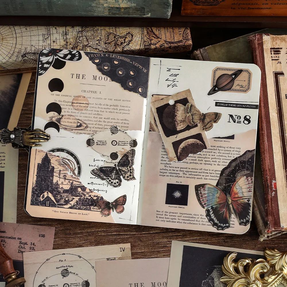 25 Sheets/pack Vintage Style Moon Planets Time Universe Maps Vintage Scrapbook Paper Junk Journals Decoration Material Pack