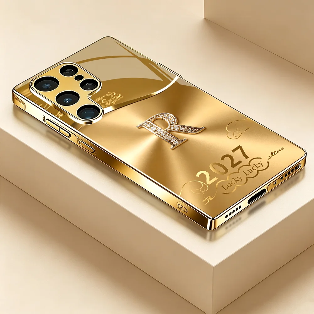 Luxury 2027 new letter R Phone case s26 ultra Glass phone case for Samsung Galaxy S26/S25/S24/S23/S22 FE Ultra Plus Shockproof