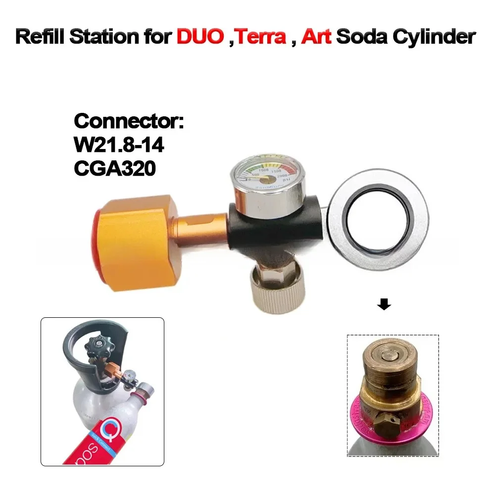 Sodastream DUO/Terra/Art CO2 Refill Adapter with Pressure Gauge & Release Valve – Quick Connect Inflator for Soda Water Cylinder