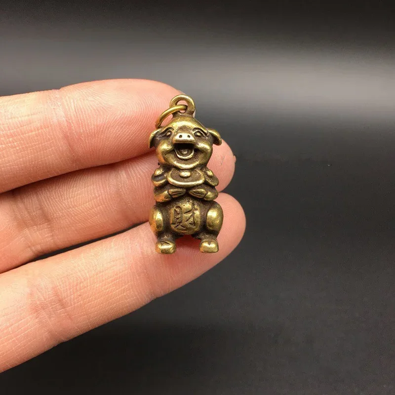 Collectable Chinese Brass Carved Animal Zodiac Pig Exquisite Small Statues