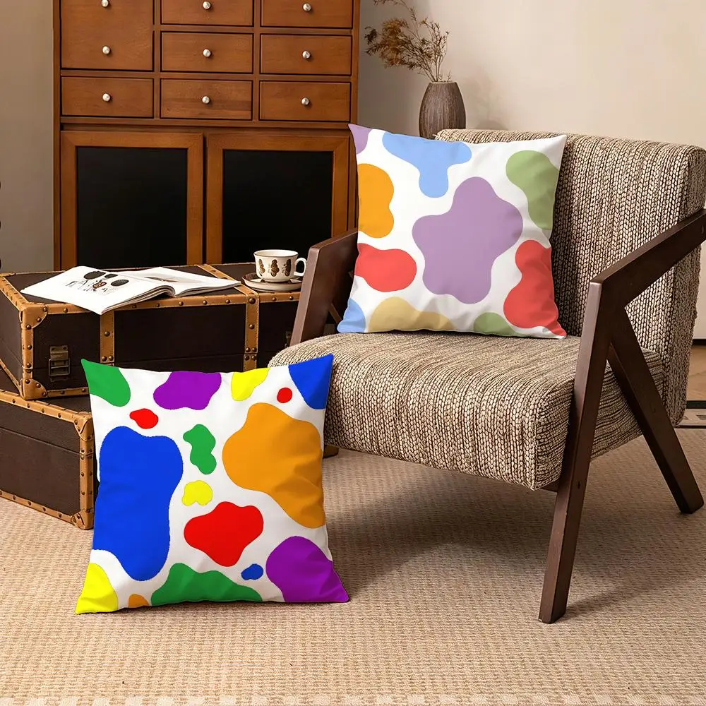 Macaron Color Cow Spot Allover Print Cushion Cover Soft Velvet 50x50 45x45 Zipper Pillowcase Home Decor