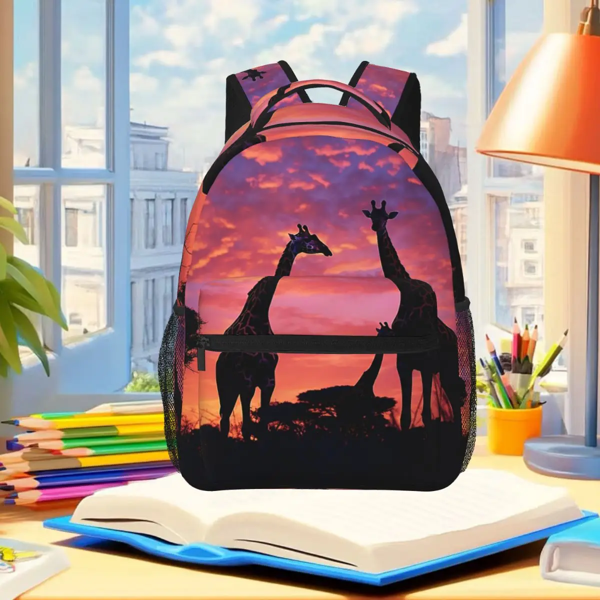 African Sunset Giraffe Cute Giraffe Print Backpack Student Boys Girls BookBag School Bag Computer Shoulder Bags for Men Women