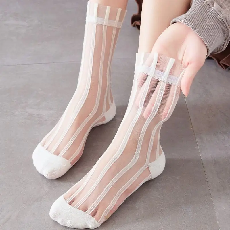 Women's Summer Socks Translucency Personality Thin And Light Stockings Cool Girl Vertical Fringe Fashion Personality Sock Lady