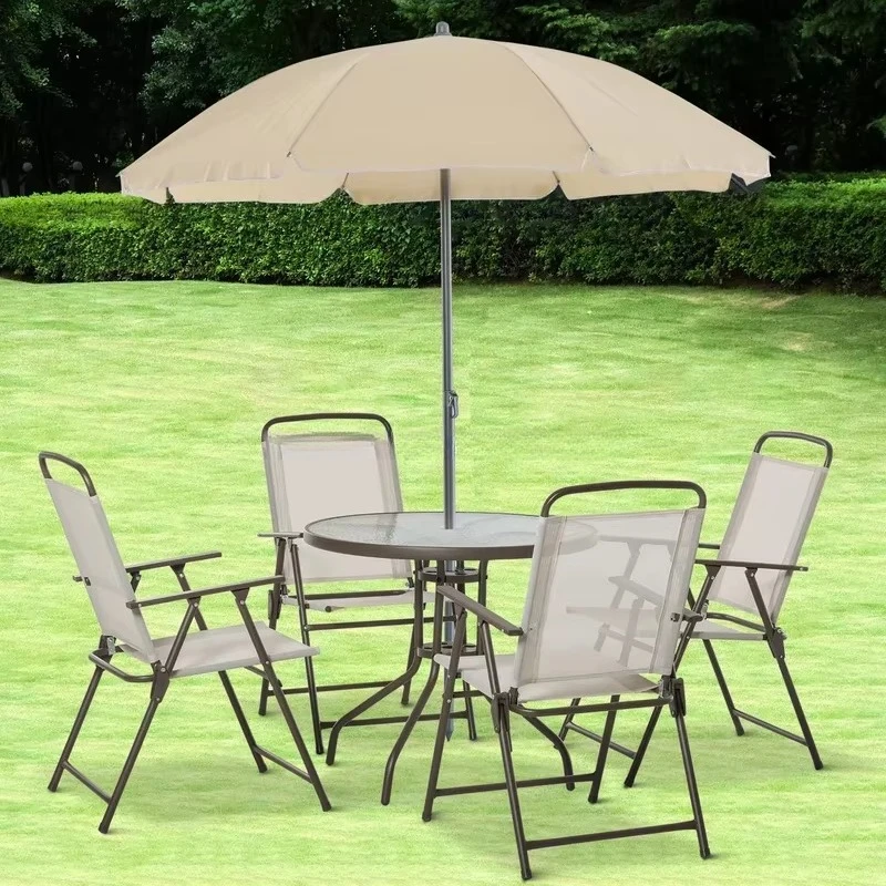 Combinación gratuita personalizada, fresco y fácil de limpiar, juego de muebles plegables portátiles de hierro para jardín, cafetería al aire libre, mesa de centro y silla
