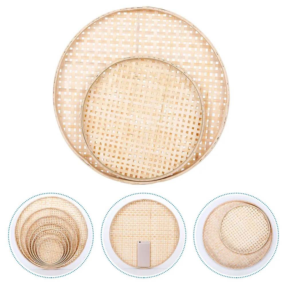 

2Pcs Multi-Functional Bamboo Weaving Sieve Round Bamboo Storage Tray Rustic Home Accessory