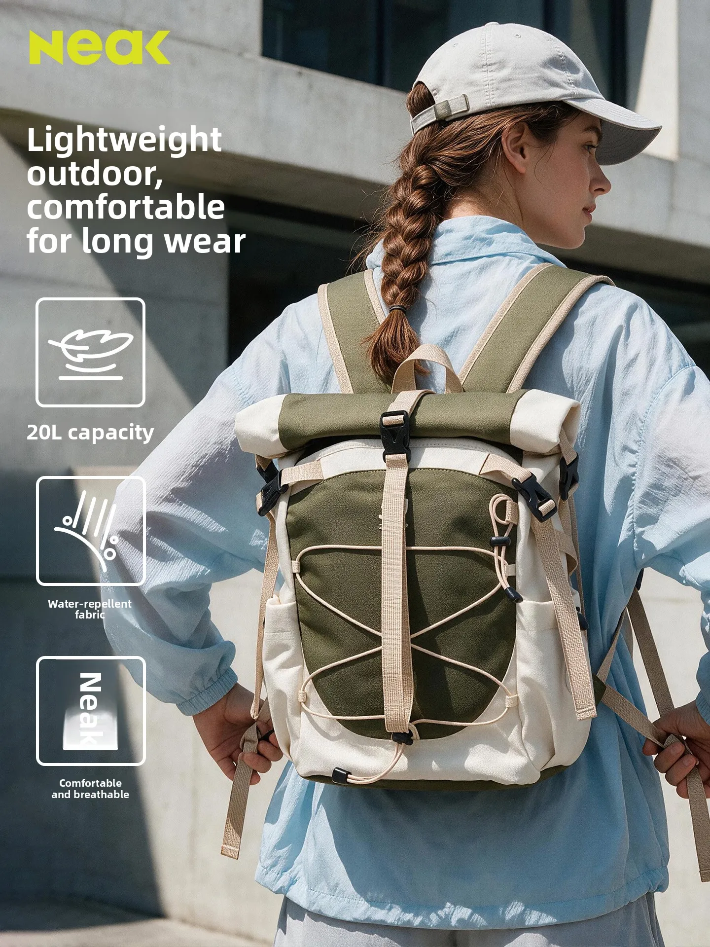 NEAK Lightweight Outdoor Women's Backpack 2026 New Hiking Sports Commuter Bag Female Climbing Bag Square Shape Basic Support