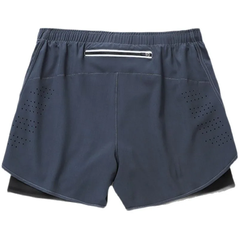 Men's Fake Two-piece  Lined with Sports Quick-drying Breathable Anti-light Running Fitness Casual High-elastic Three-point Pants