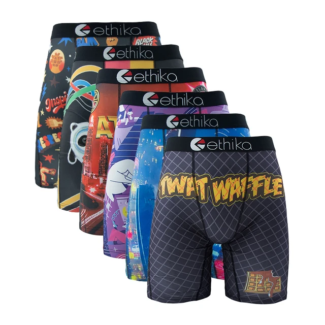 ETHIKA 6Pcs Men Underwear Boxers Breathable Man Swimming Underpants Plus Size Print Mens Panties Trunks Sexy Men's Boxershorts 6