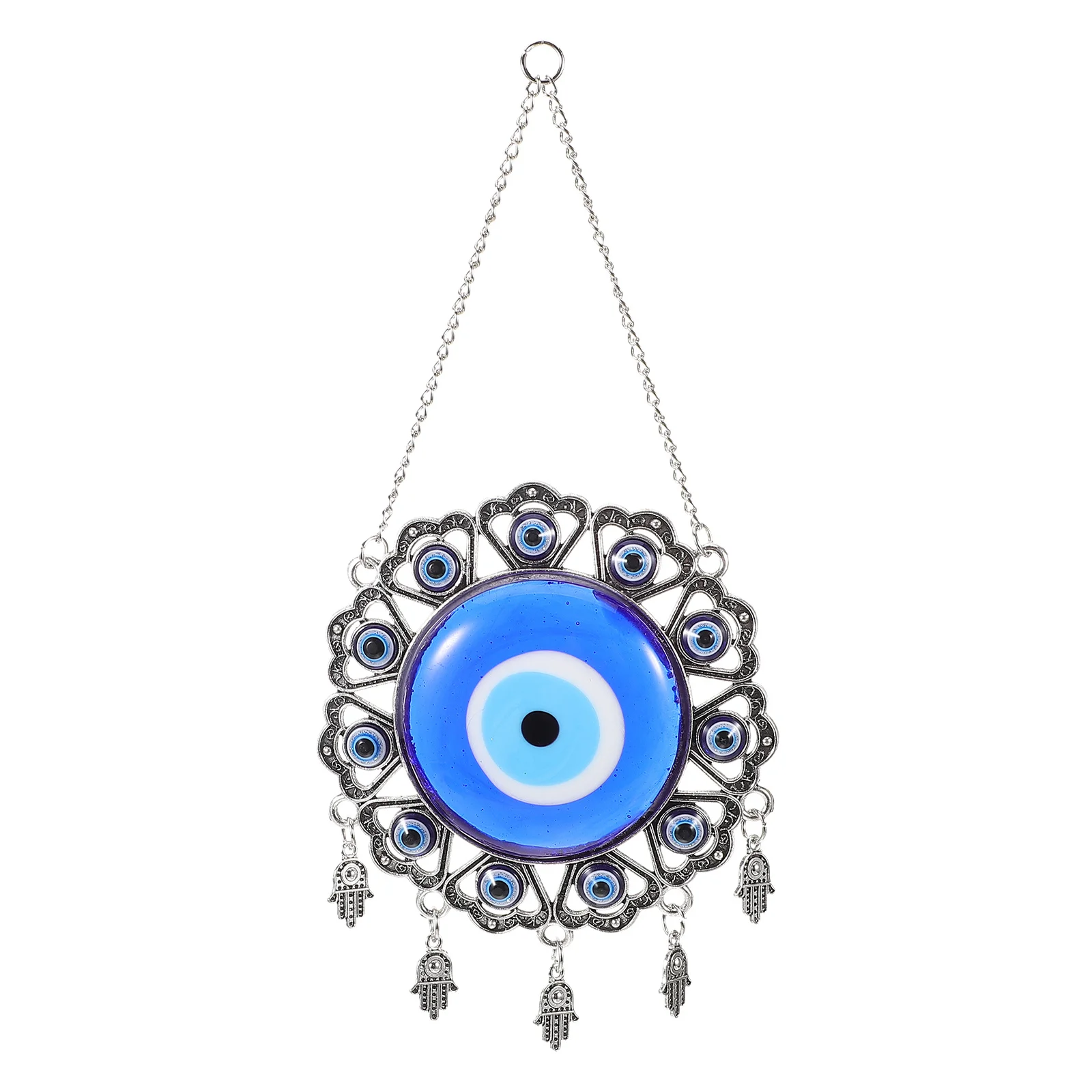 

Car Hanging Ornament Blue Evil Eye Glass Pendant Vintage European Style Silver Metal Decor for Rearview Mirror Turkish