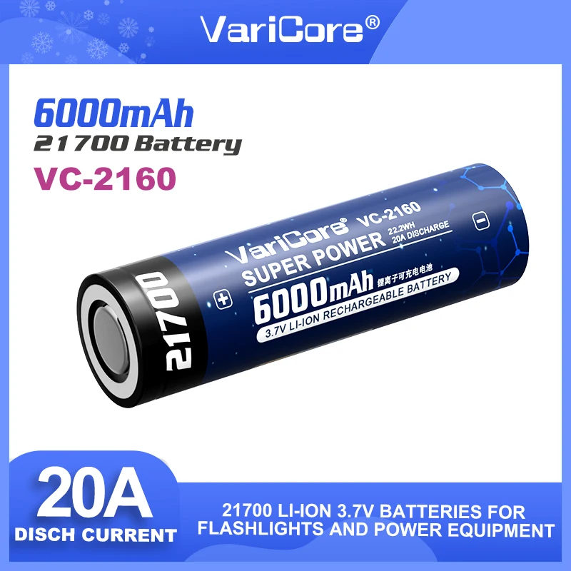 

Аккумулятор VariCore 21700 6000 мАч 3.7В Li-ion для фонарей, налобных фонарей и портативных зарядных устройств